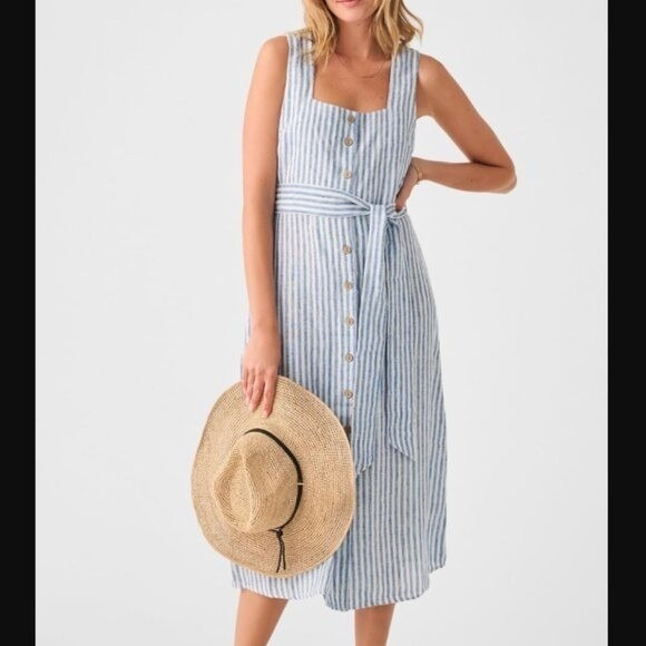 Faherty Striped Blue and White Midi Dress - Picture 1 of 9